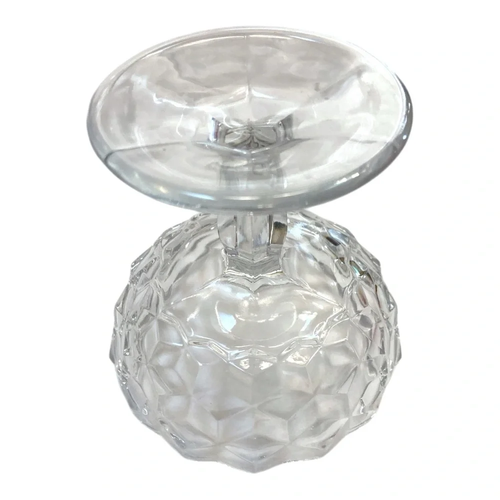 Vintage Clear Glass Candy Jar w/ Lid Pedestal Compote 7.25” Tall
